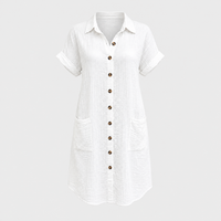 Chemisier Donna in Cotone Traspirante con Bottoni e Colletto | Bianco Blu Chiaro Nero Giallo Verde Salvia | Taglie XS-3XL