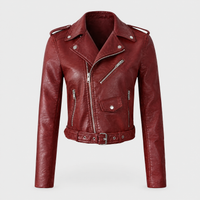 Giacca Moto Donna Cropped dal Look Sleek con Zip Biker | Bianco Rosso Nero | Range Taglie Ampio | Taglie XS-3XL
