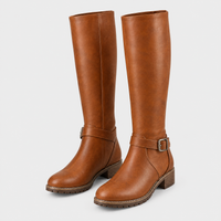 Stivali Donna al Ginocchio in Materiale Morbido con Fibbia e Zip Laterale | Marrone Nero Marrone Scuro | Taglie EU 35-43