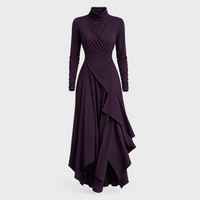 Vestito Maxi Donna Dolcevita Manica Lunga Asimmetrico Layered | Viola Nero Marrone Blu Navy Verde | Taglie S-3XL