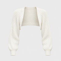 Maglione Donna Cropped Shrug a Costine Stretchy con Manica Raglan | Bianco Beige Nero | Taglie XS-3XL