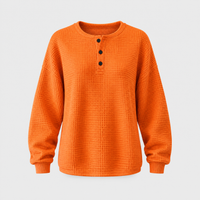 Top Donna Henley Waffle Knit Vestibilità Rilassata Manica Lunga | Cinque Colori | Range Taglie Plus | Taglie S-5XL