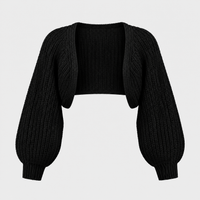 Maglione Donna Cropped Aperto Frontalmente in Maglia a Costine | Coprispalle Stretchy | Nero Panna Bianco | Taglie XS-3XL