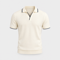 Polo Uomo Slim-Fit in Cotone Traspirante Colletto Aperto a Maglia | Beige Nero | Taglie M-3XL