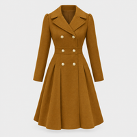 Cappotto Donna Longline Doppiopetto Svasato Isolante in Misto Lana | Cammello Nero Blu Navy Giallo | Taglie S-2XL