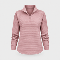 Maglione Donna Pullover Ribbed con Quarter-Zip Collo Mock Manica Lunga | Sei Colori | Taglie S-2XL