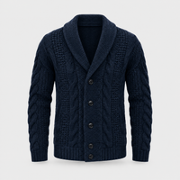 Cardigan Uomo con Collo a Scialle Cable Knit e Bottoni Frontali | Blu Scuro Marrone Grigio Scuro Grigio Chiaro | Taglie S-2XL