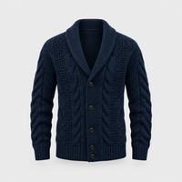 Cardigan Uomo Cable Knit con Collo a Scialle e Bottoni Frontali | Blu Navy Marrone Grigio Antracite Grigio Chiaro | Taglie S-2XL