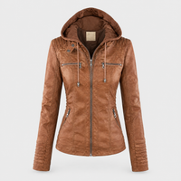 Giacca Donna dal Look Sleek con Cappuccio Removibile e Zip | Marrone Nero Marrone Scuro Beige Bianco | Taglie S-2XL