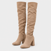 Stivali Donna Sopra il Ginocchio Slouch Tacco a Blocco | Beige Nero Marrone | Taglie EU 35-43