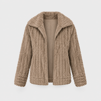 Cardigan Giacca Donna Teddy Fluffy Oversize con Zip | Khaki Blu Beige Blu Navy Rosa | Range Taglie Plus | Taglie S-5XL