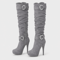 Stivali Donna Tacco Alto con Fibbia | Look Trendy Urbano | Grigio Nero | Taglie EU 36-41