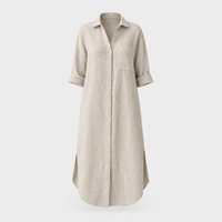 Vestito Camicia Donna Oversize Manica Lunga con Bottoni e Colletto | Nero Lino Naturale | Taglie XS-2XL