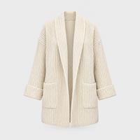 Cardigan Donna Oversize Aperto in Maglia con Dettaglio Sciarpa | Avorio Cammello | Taglia Unica