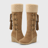 Stivali Donna Foderati in Peluche con Zeppa Invernali | Beige Nero Marrone | Taglie EU 35-42