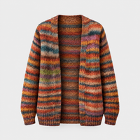 Cardigan Donna Aperto a Righe a Maglia | Rosso Blu | Layering Casual | Taglie S-3XL