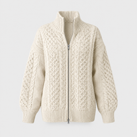 Cardigan Donna Cable Knit Collo Alto con Zip Vestibilità Rilassata | Comfort Autunno | Taglie XS-XL