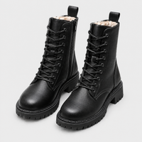 Stivali Donna Invernali con Lacci | Nero | Look Combat Elegante | Taglie EU 34-42