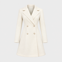 Cappotto Donna Doppiopetto al Ginocchio Svasato Effetto Lana | Beige | Taglie S-XL