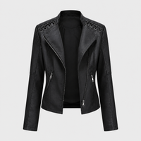 Giacca Donna Biker Style con Zip in Materiale Vegan | 6 Colori | Taglie S-3XL