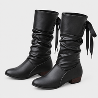 Stivaletti Donna Stringati a Metà Polpaccio Slouchy con Tacco Squadrato | 3 Colori | Taglie EU 35-43