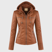 Giacca Donna Biker in Materiale Vegan con Cappuccio Removibile | 5 Colori | Taglie S-2XL