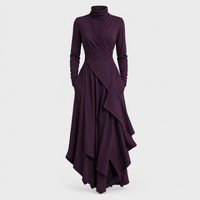 Vestito Donna Maxi Manica Lunga Collo Alto Asimmetrico Fluido a Balze | 5 Colori | Taglie S-3XL
