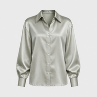 Camicetta Donna Manica Lunga in Raso con Bottoni | 4 Colori | Taglie S-3XL