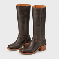 Stivali Donna al Ginocchio dal Look Sleek Marrone con Tacco Squadrato | 3 Colori | Taglie EU 35-43