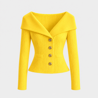 Cardigan Donna a Costine Fuori Spalla con Bottoni | 10 Colori | Taglia Unica