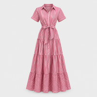 Vestito Donna Maxi a Righe con Bottoni e Balze | 7 Colori | Taglie XS-2XL