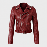 Giacca Donna Biker Cropped in Materiale Vegan con Zip | 3 Colori | Taglie XS-3XL