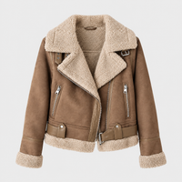 Giacca Donna Moto Cropped Morbido con Fodera in Peluche e Cintura | 2 Colori | Taglie XS-XL