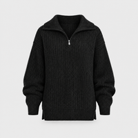 Maglione Donna Cable-Knit Scollo a V con Zip a Costine | 6 Colori | Taglie S-5XL