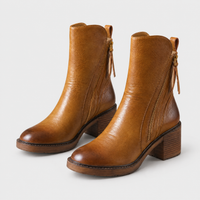 Stivali Donna dal Look Sleek Nera Zip Laterale con Tacco Squadrato | 2 Colori | Taglie EU 35-43
