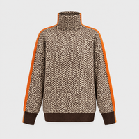 Maglione Donna Herringbone Oversized Collo Alto con Bordo a Contrasto | 2 Colori | Taglia Unica