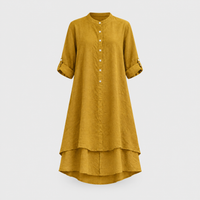 Chemisier Donna in Lino con Bottoni e Orlo Asimmetrico | 6 Colori | Taglie S-3XL