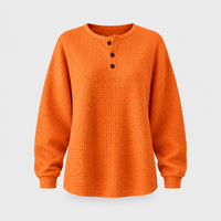 Maglione Donna Waffle Knit Rilassato Henley Manica Lunga | 5 Colori | Taglie S-5XL