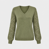 Maglione Donna Scollo a V con Manica Traforata in Maglia | 8 Colori | Taglie S-XL