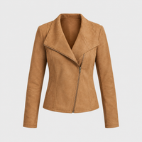 Giacca Donna Biker Finitura Morbida in Materiale Vegan con Zip Asimmetrica | 3 Colori | Taglie S-2XL