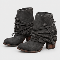 Stivaletti Donna Boho Western con Cinturino a Fascia e Tacco Squadrato | 2 Colori | Taglie EU 35-43