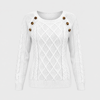 Maglione Donna Cable Knit Girocollo con Dettaglio Bottoni | 7 Colori | Taglie S-2XL