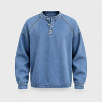 Maglione Uomo Effetto Denim Vintage Lavato con Placchetta a Bottoni | 9 Colori | Taglie S-4XL