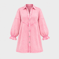 Vestito Donna Mini Party in Denim Lavato con Bottoni e Volant | 3 Colori | Taglie S-3XL
