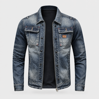 Giacca Uomo Retro Vintage in Denim Lavato con Zip | Taglie M-4XL