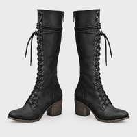 Stivali Donna al Ginocchio Stringati con Tacco Squadrato | 5 Colori | Taglie EU 36-43