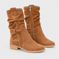 Stivali Donna al Ginocchio Slouchy Morbido a Metà Polpaccio con Tacco Squadrato | 3 Colori | Taglie EU 35-43