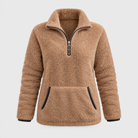 Felpa Donna Half-Zip Teddy in Pile Pullover con Tasca a Marsupio | 10 Colori | Taglie S-3XL