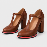 Stivali Donna Brogue T-Bar Look Sleek Tacco Squadrato | 2 Colori | Taglie EU 35-43