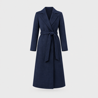 Trench Donna Longline in Misto Lana con Cintura e Revers | Blu Navy | Taglie S-2XL